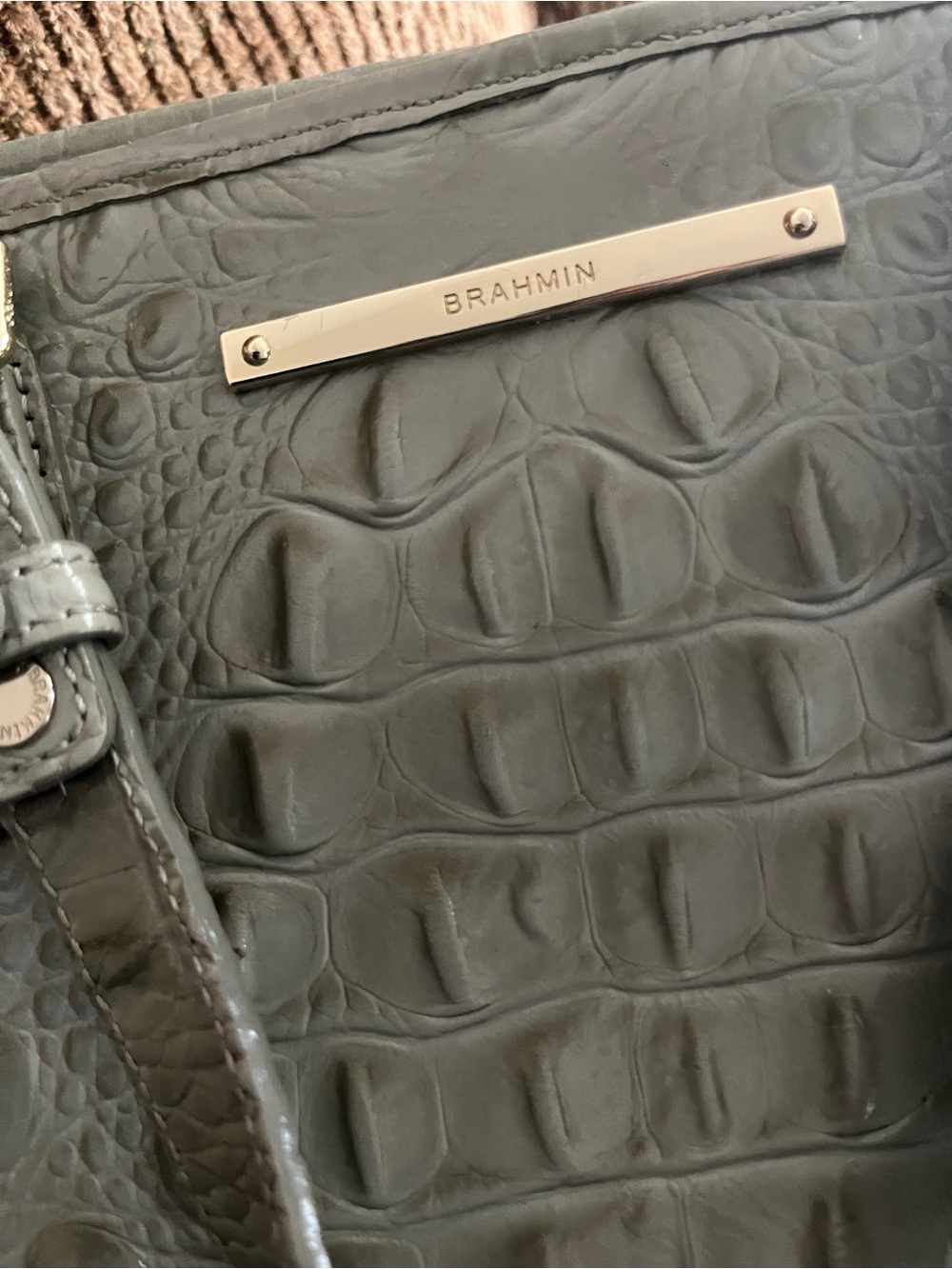 Brahmin Gray Croc-Embossed Leather Messenger Bag